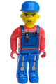 Tractor Driver (Junior-Figure) with blue overalls, red shirt, plain blue cap, beard stubble - 4j006