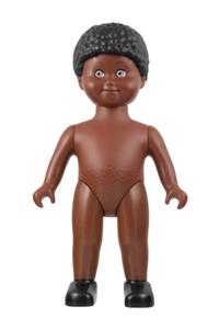 Duplo Figure Doll - Duplo figure doll with black curled hair, brown body, and no clothes, large - 61295pb03