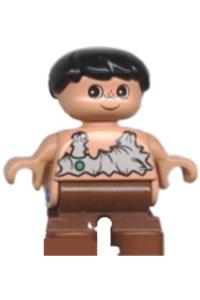 Duplo Child Boy - A Duplo figure of a boy with black hair and brown legs - 6453pb001