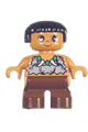 Girl Duplo Figure with brown legs, wearing a tooth necklace pattern and black hair - 6453pb002