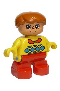 Duplo Figure, Child Type 2 Boy, Red Legs, Yellow Sweater with Red Collar 6453pb010