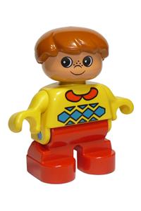Duplo Child Boy - Child Type 2 Boy Duplo figure with red legs wearing a yellow sweater with a red collar - 6453pb010