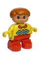 Duplo Figure, Child Type 2 Boy, Red Legs, Yellow Sweater with Red Collar - 6453pb010