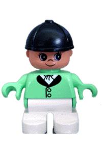 Duplo Child Girl - Child Duplo girl with white legs wearing a medium green riding jacket and a black riding hat - 6453pb013