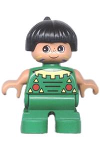 Duplo Figure, Child Type 2 Boy, Green Legs, Green Top, Black Hair 6453pb015