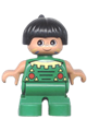 Duplo Figure, Child Type 2 Boy, Green Legs, Green Top, Black Hair - 6453pb015