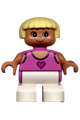 Duplo Figure, Child Type 2 Girl, White Legs, Dark Pink Lace Tank Top with Heart, Yellow Hair - 6453pb017
