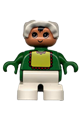 Duplo Figure, Child Type 2 Baby, White Legs, Green Top with Yellow Bib with Red Lace, White Bonnet - 6453pb024