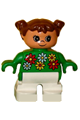 Duplo Figure, Child Type 2 Girl, White Legs, White, Red and Yellow Flowers, Brown Hair - 6453pb026
