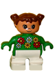 Child Duplo girl with white legs, white, red and yellow flowers, and brown hair - 6453pb026