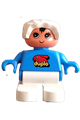 Duplo Figure, Child Type 2 Baby, White Legs, Blue Top with Duplo Bunny Logo, White Bonnet - 6453pb027