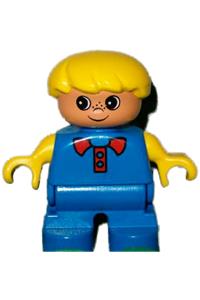 Duplo Child Boy - Child Type 2 Boy Duplo figure with yellow hair, yellow arms, blue top, and blue legs - 6453pb043