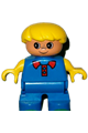 Child Type 2 Boy Duplo figure with yellow hair, yellow arms, blue top, and blue legs - 6453pb043