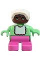 Duplo Figure, Child Type 2 Baby, Dark Pink Legs, Light Green Top with White Bib with Dark Pink Lace, White Bonnet - 6453pb050