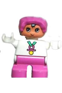 Duplo Figure, Child Type 2 Baby, Dark Pink Legs, White Top, Dark Pink Bonnet 6453pb055