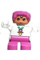 Duplo Figure, Child Type 2 Baby, Dark Pink Legs, White Top, Dark Pink Bonnet - 6453pb055
