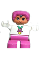 Baby Duplo figure with dark pink legs, wearing a white top and a dark pink bonnet - 6453pb055