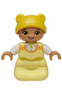 Duplo Baby - Baby Duplo Ville figure with a bright light yellow sleep sack, a white top with paw prints pattern and a yellow hat - 7627pb01