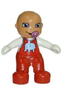 Duplo Figure Lego Ville, Baby, Red Overalls with Elephant Pattern, Pacifier 85363pb001