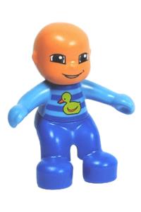 Duplo Baby - Lego Ville Duplo figure baby wearing a blue and medium blue romper with stripes and a yellow duck pattern - 85363pb002