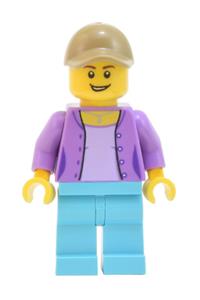 Skyline Express Woman Minifigure - Skyline Express Woman - Medium Lavender Jacket, Medium Azure Legs, Dark Tan Cap - adp017