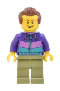 Skyline Express Man Minifigure - Skyline Express Man - Dark Purple Jacket, Olive Green Legs, Reddish Brown Hair - adp020