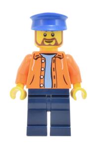 Skyline Express Man Minifigure - Skyline Express Man - Orange Jacket with Hood over Light Blue Sweater, Dark Blue Legs, Blue Hat - adp022