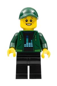 Photographer Minifigure - Male photographer with dark green jacket, black legs, and dark green cap - adp038