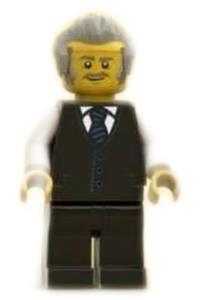 Receptionist, Male, Black Vest with Blue Striped Tie, Black Legs, Light Bluish Gray Hair adp040
