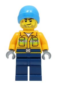 Fisherman Minifigure - Fisherman wearing a bright light orange jacket and a dark azure beanie - adp050
