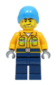 Fisherman wearing a bright light orange jacket and a dark azure beanie - adp050