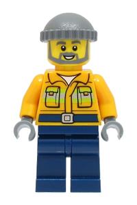 Fisherman Minifigure - Fisherman wearing a bright light orange jacket and a dark bluish gray knit cap - adp051