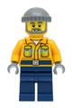 Fisherman wearing a bright light orange jacket and a dark bluish gray knit cap - adp051
