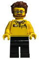 LEGO Store Employee, Black Legs, Beard and Glasses, Reddish Brown Tousled Hair - adp053