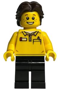 LEGO Store Employee, Black Legs, Dark Brown Short Wavy Hair adp056