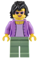 Female 1950s diner patron with medium lavender jacket, sand green legs, and black hair - adp094