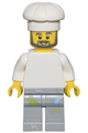 Diner chef with a plain white torso and a white chef toque, wearing light bluish gray legs with paint splotches - adp095