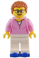 Diner waitress in a bright pink top, white legs, with dark orange hair, and blue roller skates - adp096