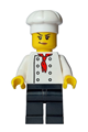 Female bistro chef with white torso featuring 8 buttons, black legs, and a white chef toque - adp107