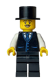 Male tourist with a moustache wearing a black vest with blue striped tie, black legs, and a black top hat - adp112