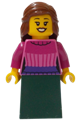 Female general store customer with reddish brown hair wearing a dark pink sweater and dark green skirt - adp118