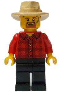 General Store Carriage Driver - Male carriage driver in a red plaid flannel shirt, wearing black legs and a tan fedora - adp119