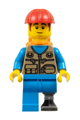 Train worker with a dark tan vest, dark azure legs, prosthetic left leg, orange air tanks, and construction helmet - adp122