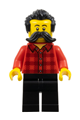 Train worker with a moustache and hair, wearing a red plaid flannel shirt and black legs - adp124
