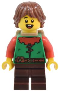 Mushroom House Forest Elf - Forest Elf with reddish brown hair carrying a dark tan backpack - adp128