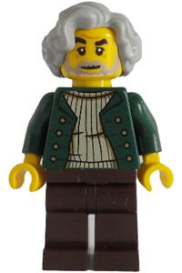 Brick Cross Train Station Pianist - Male pianist with dark green open jacket, dark brown legs, and light bluish gray wavy hair - adp131