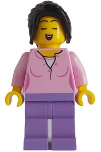 Brick Cross Train Station Singer - Female singer with a bright pink top, medium lavender legs, and long black hair in a ponytail with side bangs - adp136