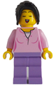 Female singer with a bright pink top, medium lavender legs, and long black hair in a ponytail with side bangs - adp136