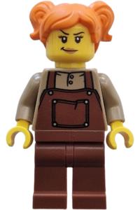 Logging Railway Train Engineer - Female train engineer in reddish brown overalls with orange hair in pigtails - adp137
