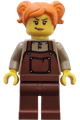 Female train engineer in reddish brown overalls with orange hair in pigtails - adp137